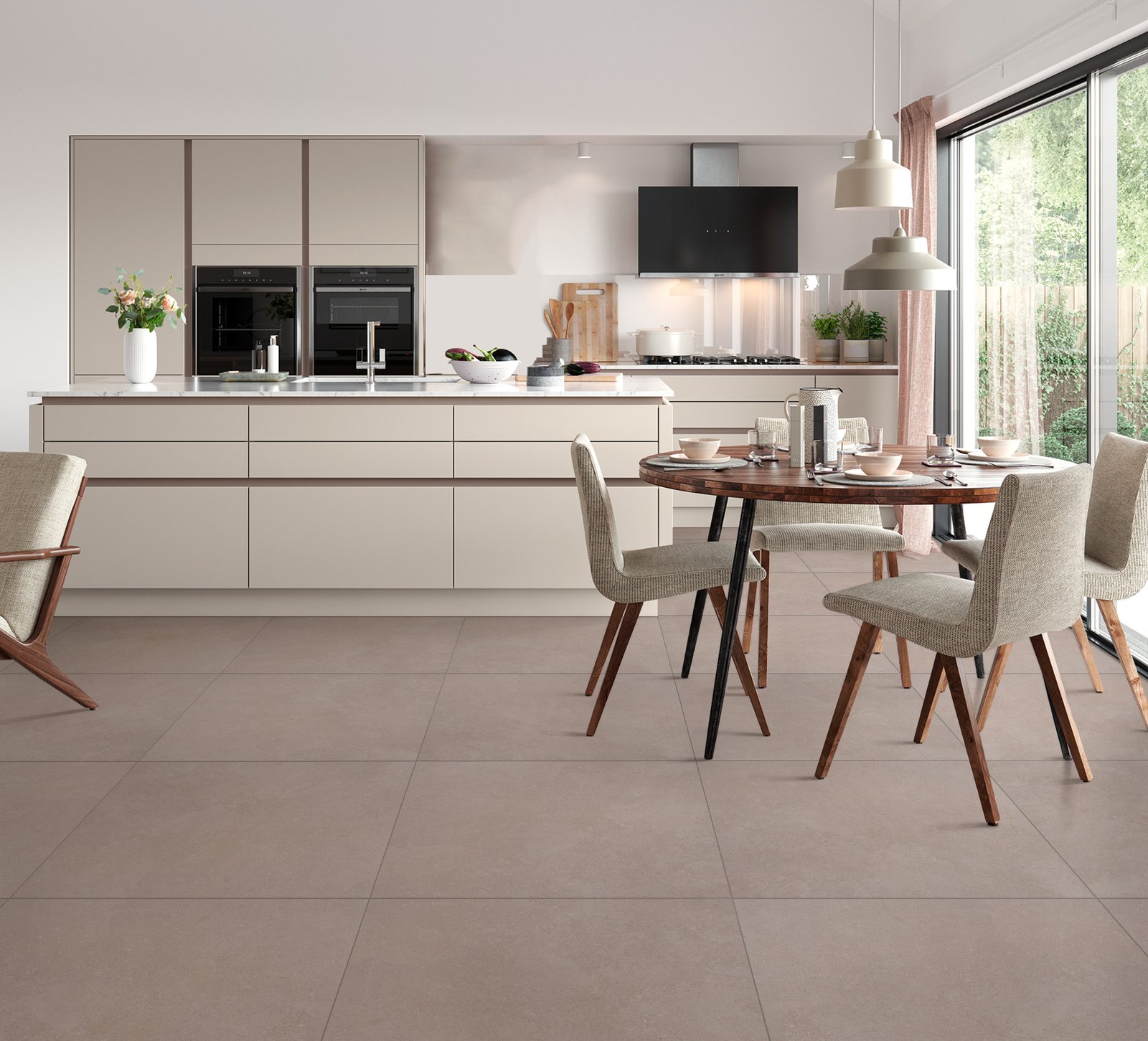 R11 anti-slip porcelain ZF6263R11 in modern kitchen and dining space 600x600mm